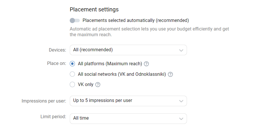 Placement Selection (manual mode)